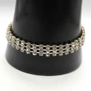 Tennis Bracelet Silver Tone 3 Row Vintage Rhinestone Sparkling Clear Stones